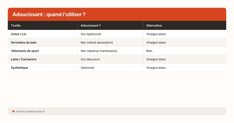 Tableau usage adoucissant par type de textile et alternative naturelle